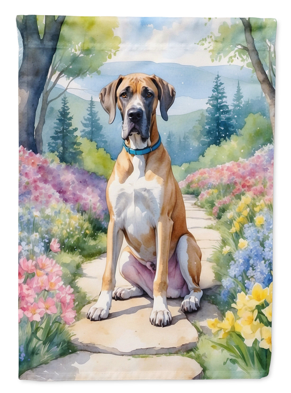 Great Dane Spring Path Garden Flag  – Dog-Themed Floral Outdoor Decor