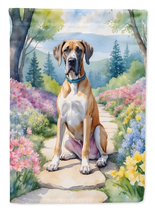 Great Dane Spring Path Garden Flag  – Dog-Themed Floral Outdoor Decor