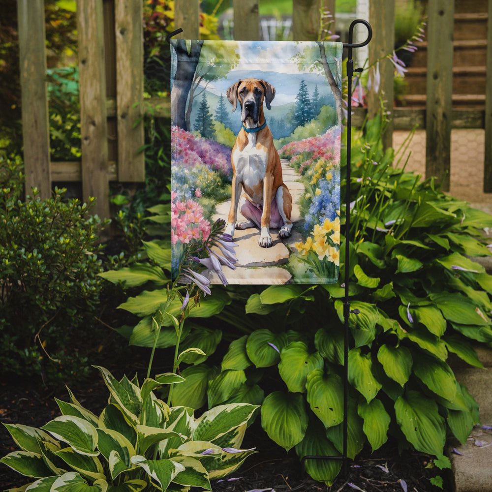 Great Dane Spring Path Garden Flag  – Dog-Themed Floral Outdoor Decor