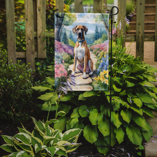 Great Dane Spring Path Garden Flag  – Dog-Themed Floral Outdoor Decor