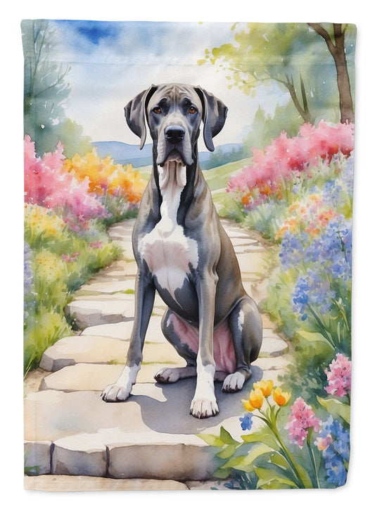 Great Dane Spring Path Garden Flag  – Dog-Themed Floral Outdoor Decor