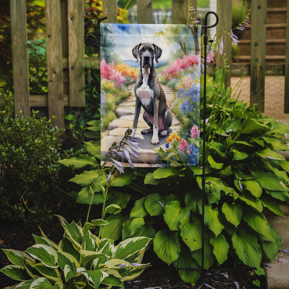 Great Dane Spring Path Garden Flag  – Dog-Themed Floral Outdoor Decor
