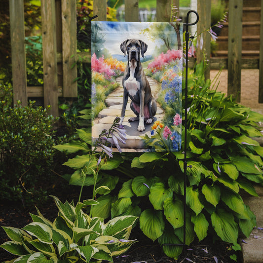 Great Dane Spring Path Garden Flag  – Dog-Themed Floral Outdoor Decor