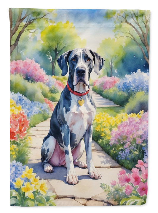 Great Dane Spring Path Garden Flag  – Dog-Themed Floral Outdoor Decor
