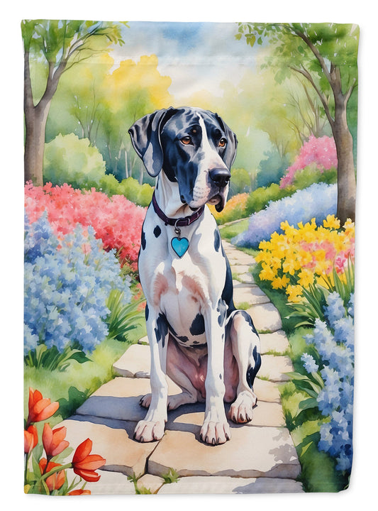 Great Dane Spring Path Garden Flag  – Dog-Themed Floral Outdoor Decor