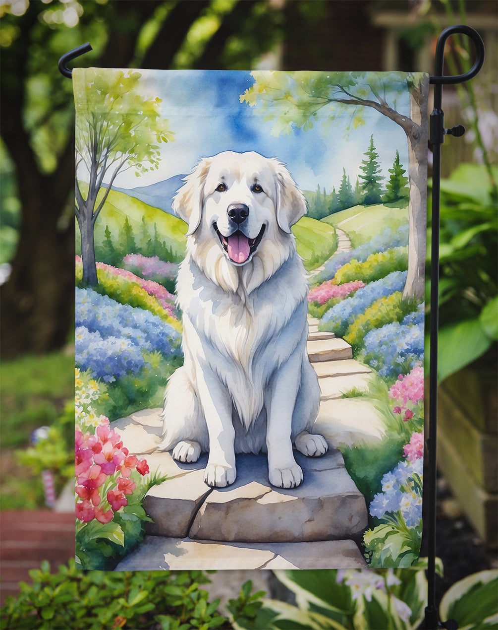 Great Pyrenees Spring Path Garden Flag  – Dog-Themed Floral Outdoor Decor
