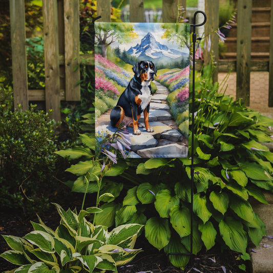 Greater Swiss Mountain Dog Spring Path Garden Flag  – Dog-Themed Floral Outdoor Decor