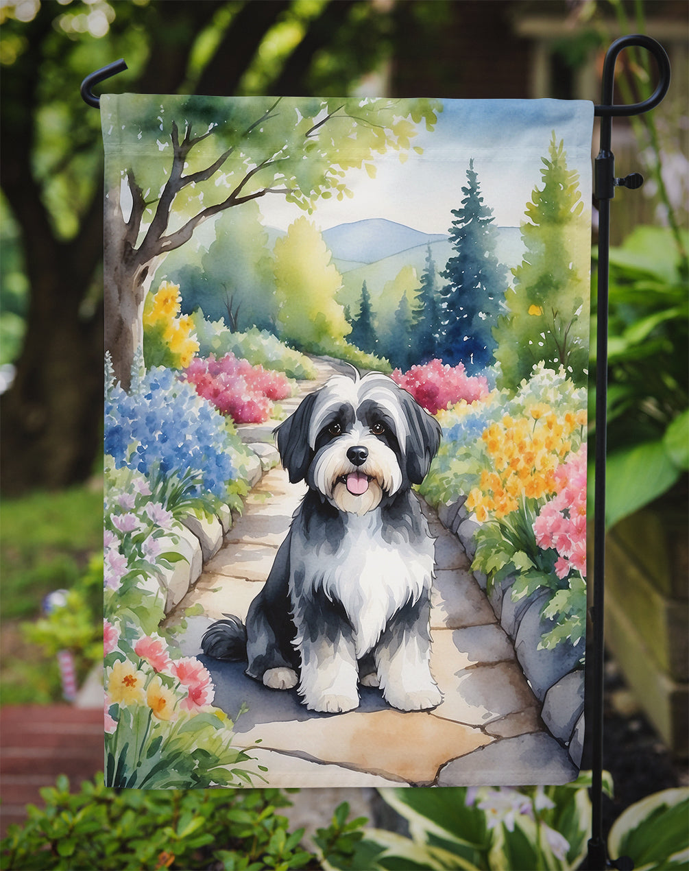 Havanese Spring Path Garden Flag  – Dog-Themed Floral Outdoor Decor