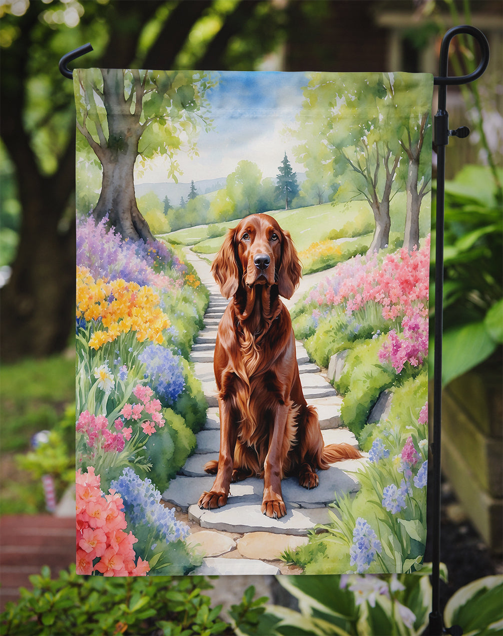 Irish Setter Spring Path Garden Flag  – Dog-Themed Floral Outdoor Decor