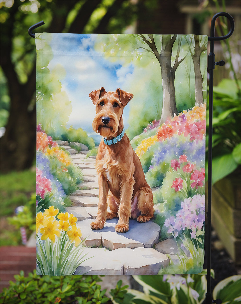 Irish Terrier Spring Path Garden Flag  – Dog-Themed Floral Outdoor Decor