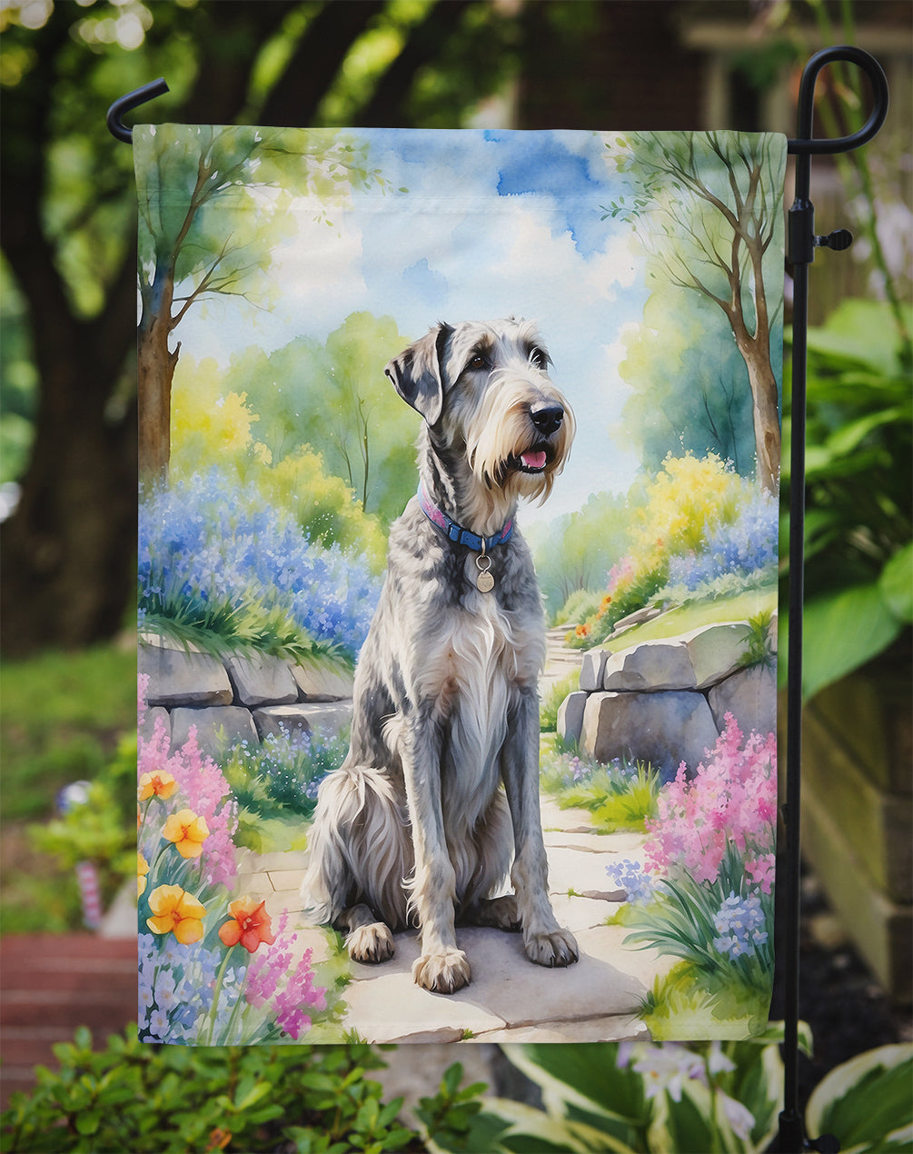 Irish Wolfhound Spring Path Garden Flag  – Dog-Themed Floral Outdoor Decor