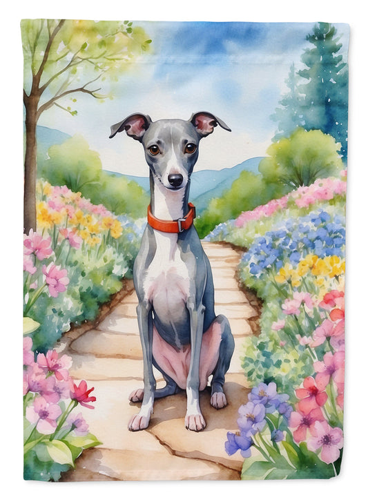 Italian Greyhound Spring Path Garden Flag  – Dog-Themed Floral Outdoor Decor