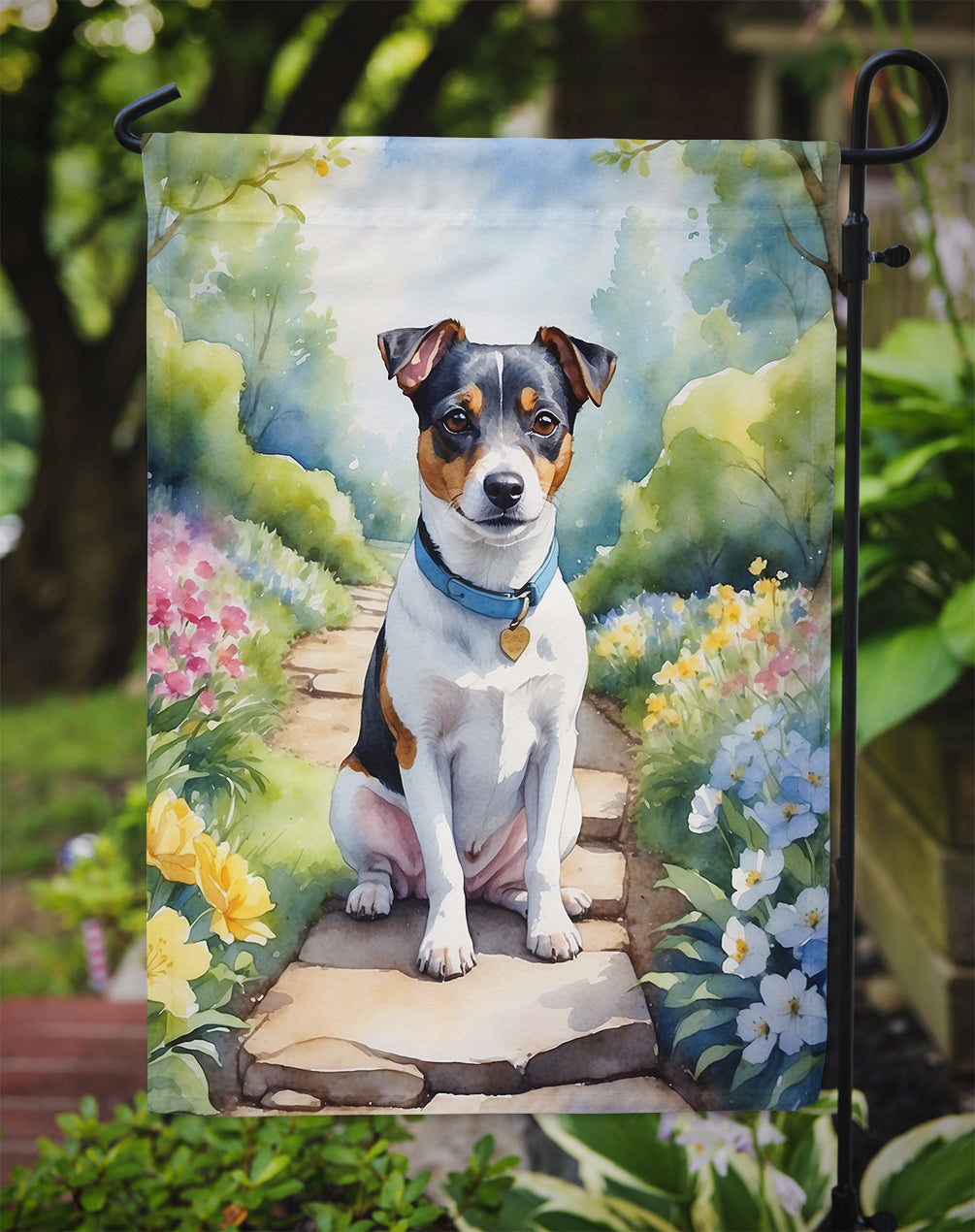 Jack Russell Terrier Spring Path Garden Flag  – Dog-Themed Floral Outdoor Decor