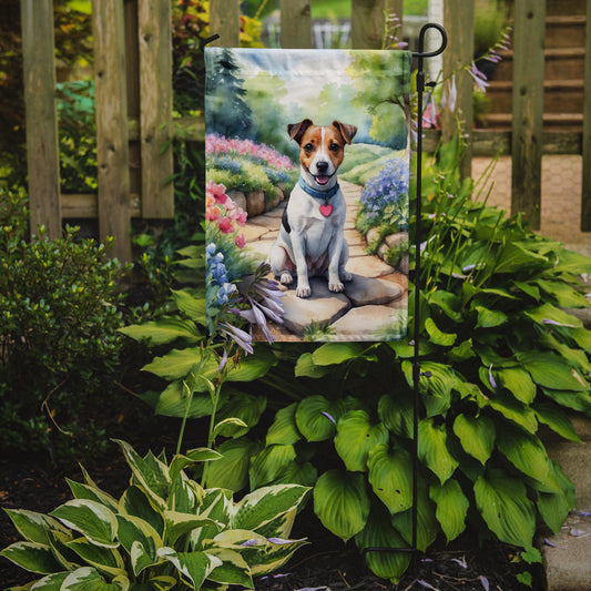 Jack Russell Terrier Spring Path Garden Flag  – Dog-Themed Floral Outdoor Decor