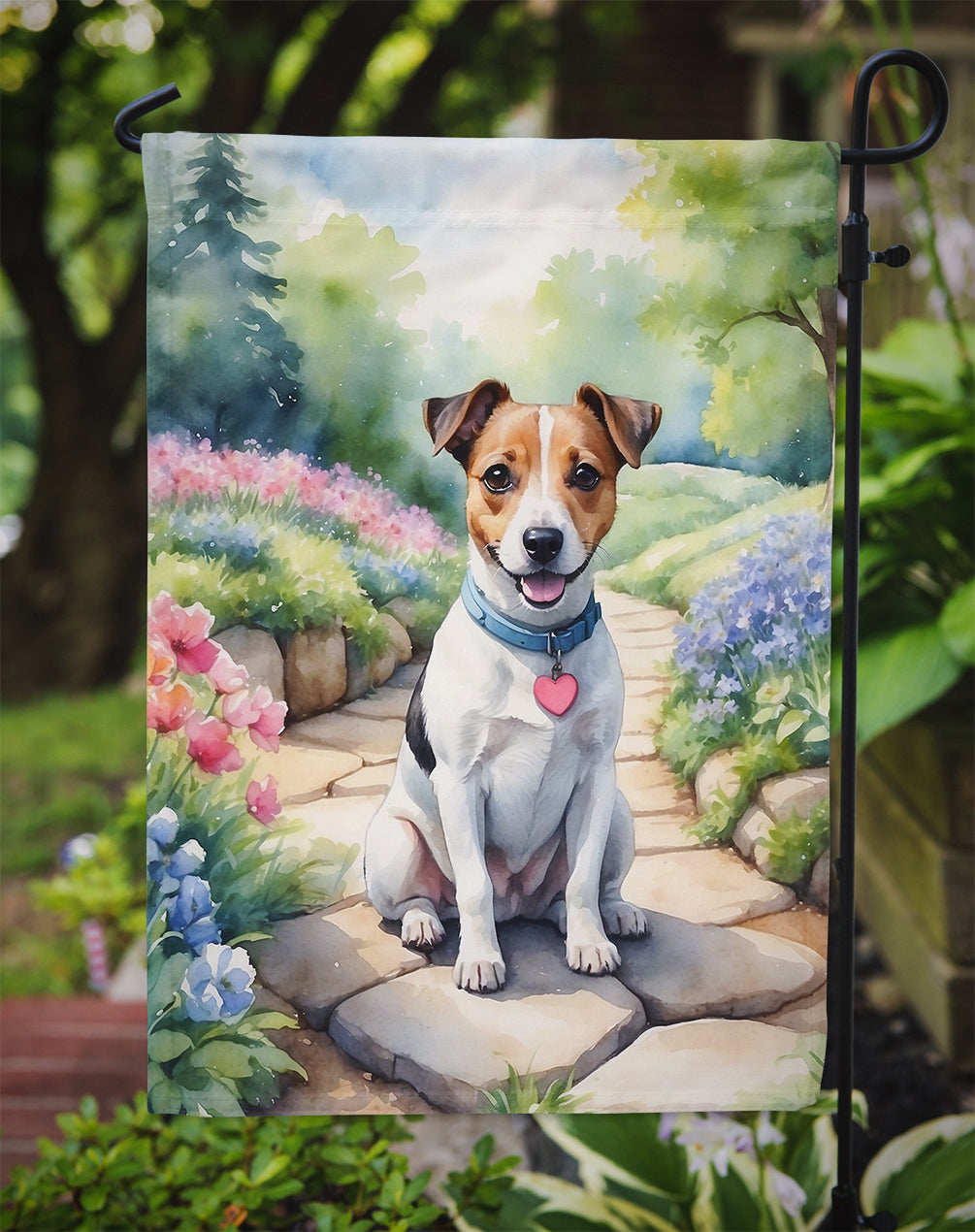 Jack Russell Terrier Spring Path Garden Flag  – Dog-Themed Floral Outdoor Decor