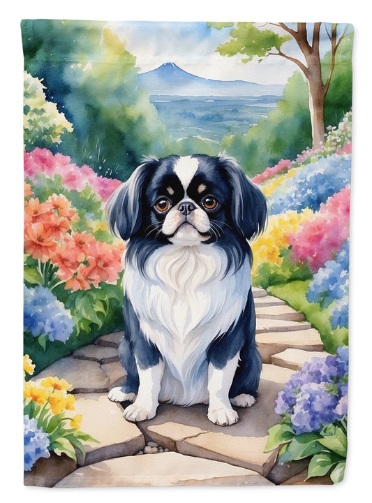 Japanese Chin Spring Path Garden Flag  – Dog-Themed Floral Outdoor Decor