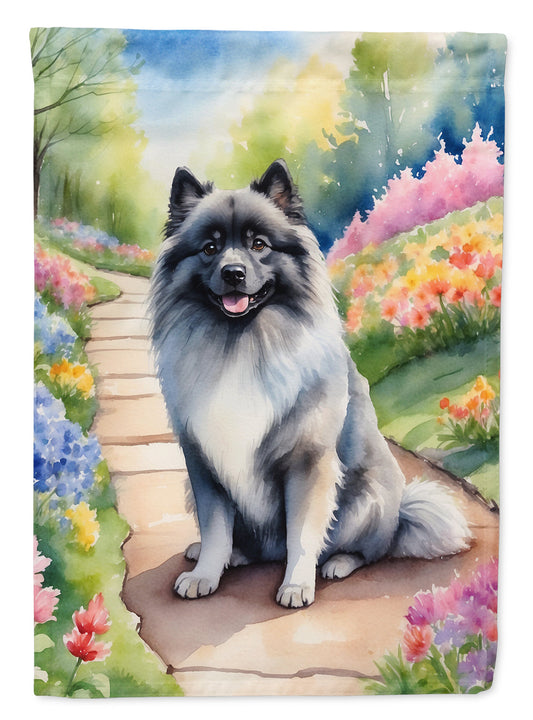Keeshond Spring Path Garden Flag  – Dog-Themed Floral Outdoor Decor