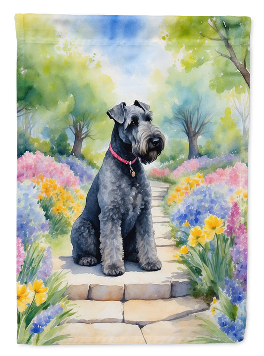 Kerry Blue Terrier Spring Path Garden Flag  – Dog-Themed Floral Outdoor Decor