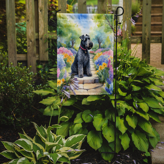 Kerry Blue Terrier Spring Path Garden Flag  – Dog-Themed Floral Outdoor Decor