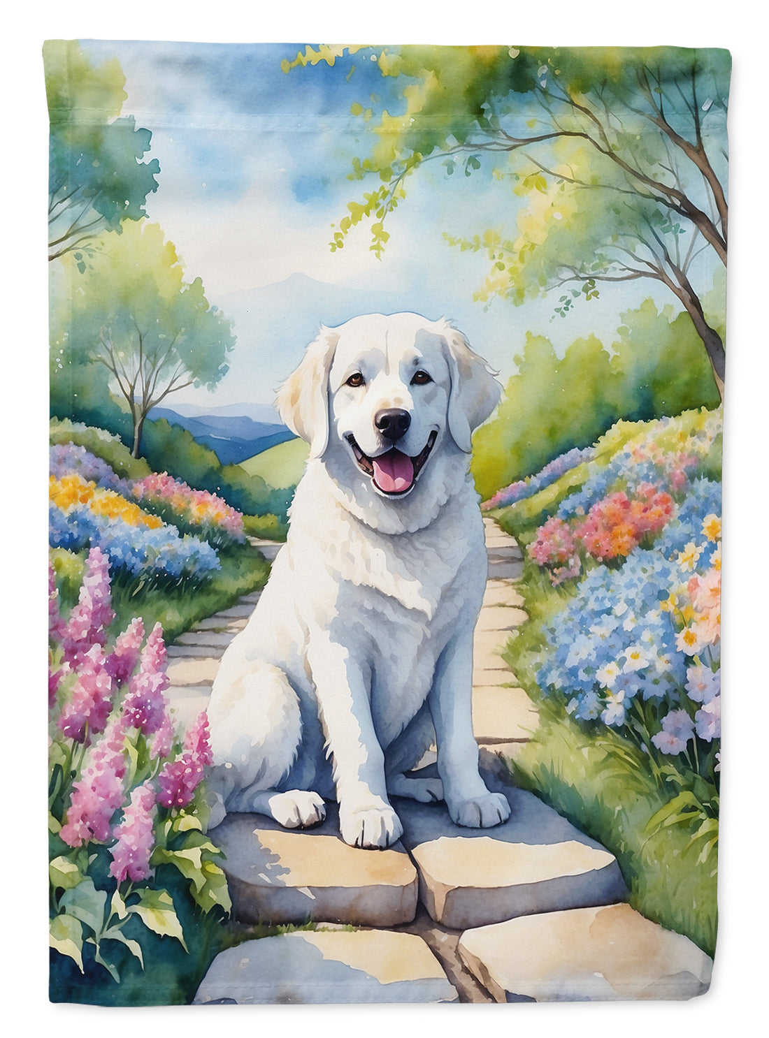 Kuvasz Spring Path Garden Flag  – Dog-Themed Floral Outdoor Decor