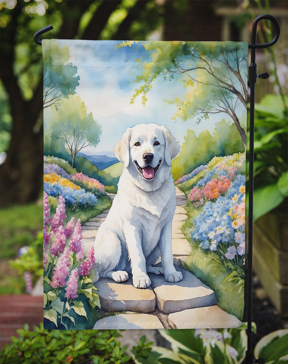 Kuvasz Spring Path Garden Flag  – Dog-Themed Floral Outdoor Decor