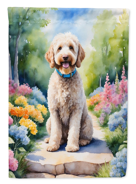 Labradoodle Spring Path Garden Flag  – Dog-Themed Floral Outdoor Decor