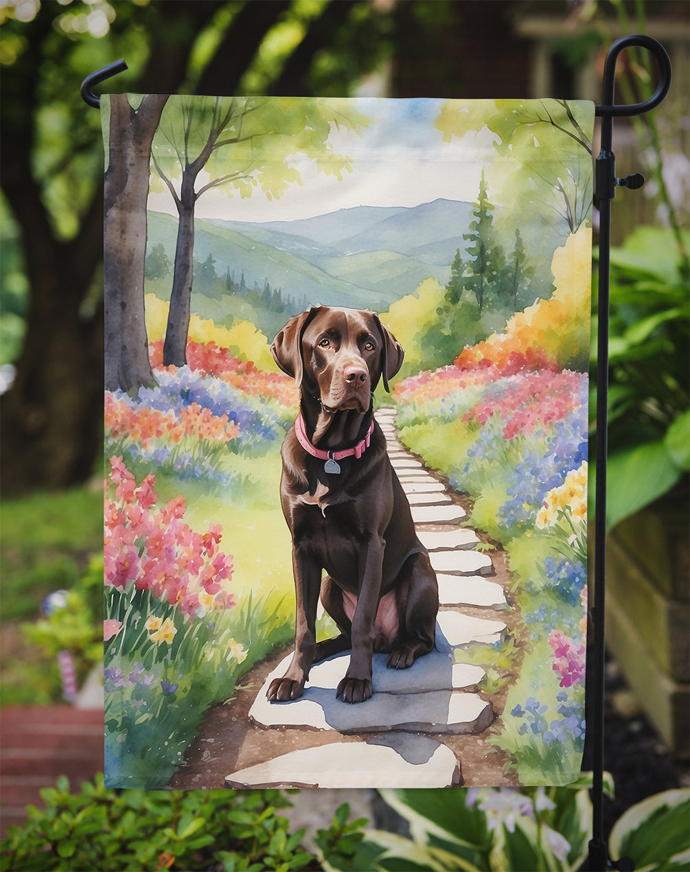 Labrador Retriever Spring Path Garden Flag  – Dog-Themed Floral Outdoor Decor