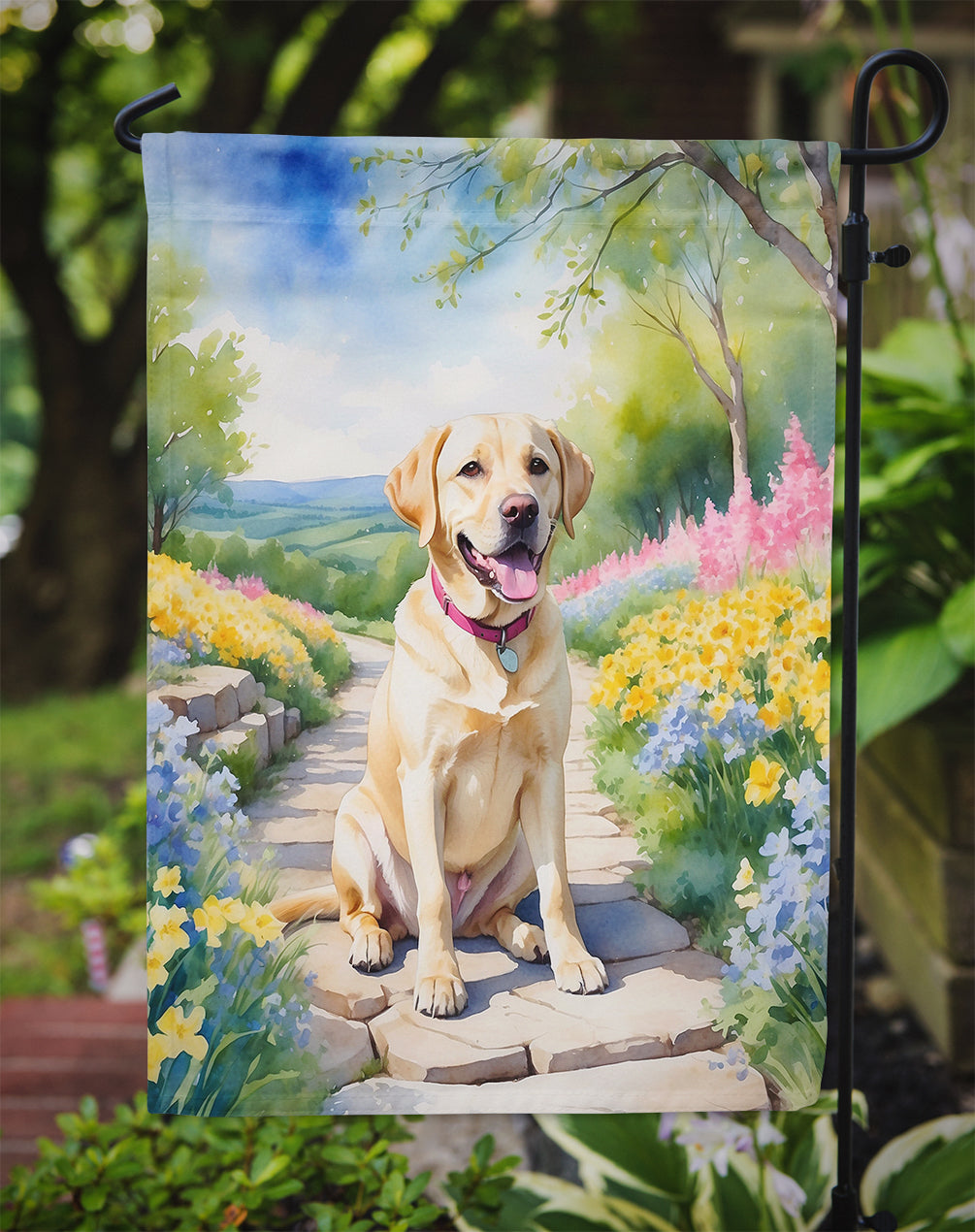 Labrador Retriever Spring Path Garden Flag  – Dog-Themed Floral Outdoor Decor