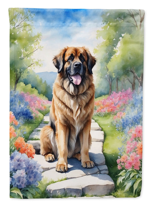 Leonberger Spring Path Garden Flag  – Dog-Themed Floral Outdoor Decor