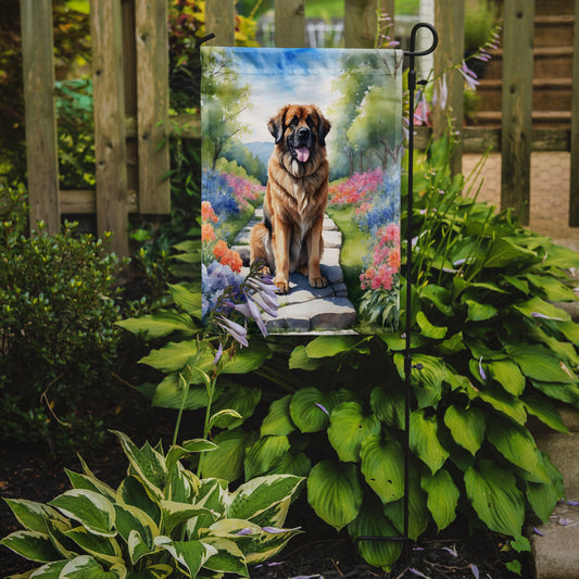 Leonberger Spring Path Garden Flag  – Dog-Themed Floral Outdoor Decor