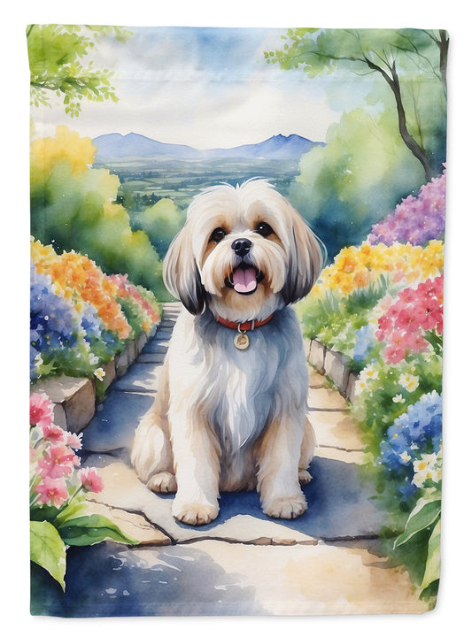 Lhasa Apso Spring Path Garden Flag  – Dog-Themed Floral Outdoor Decor