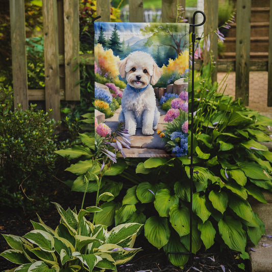 Maltipoo Spring Path Garden Flag  – Dog-Themed Floral Outdoor Decor