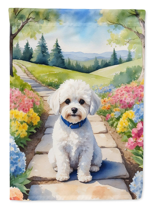 Maltipoo Spring Path Garden Flag  – Dog-Themed Floral Outdoor Decor
