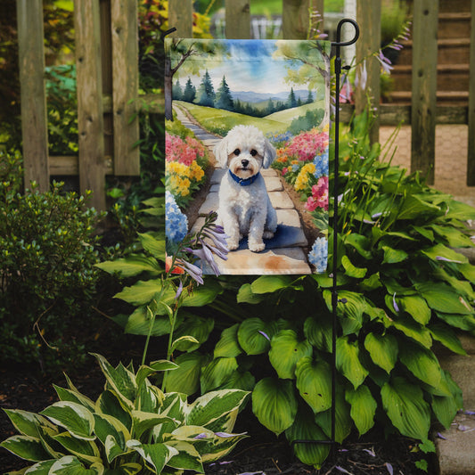 Maltipoo Spring Path Garden Flag  – Dog-Themed Floral Outdoor Decor