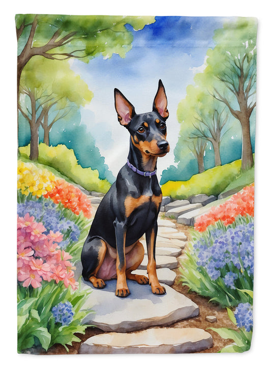 Manchester Terrier Spring Path Garden Flag  – Dog-Themed Floral Outdoor Decor