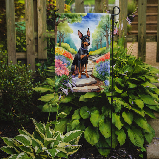 Manchester Terrier Spring Path Garden Flag  – Dog-Themed Floral Outdoor Decor