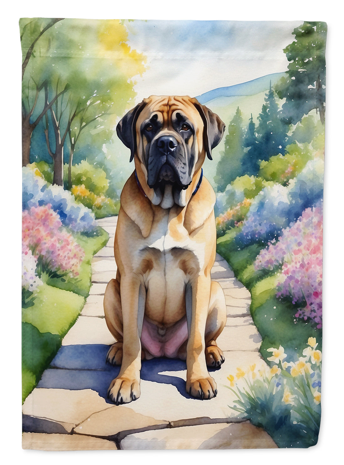 Mastiff Spring Path Garden Flag  – Dog-Themed Floral Outdoor Decor
