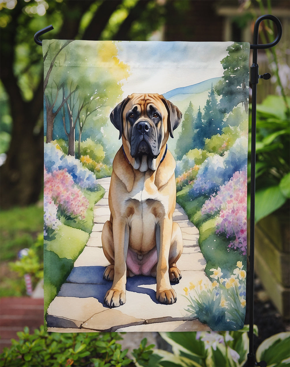 Mastiff Spring Path Garden Flag  – Dog-Themed Floral Outdoor Decor