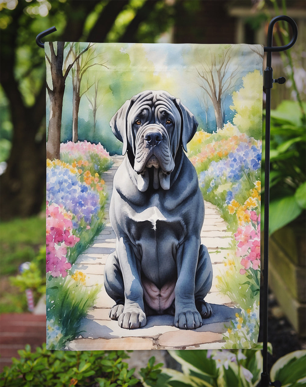 Neapolitan Mastiff Spring Path Garden Flag  – Dog-Themed Floral Outdoor Decor