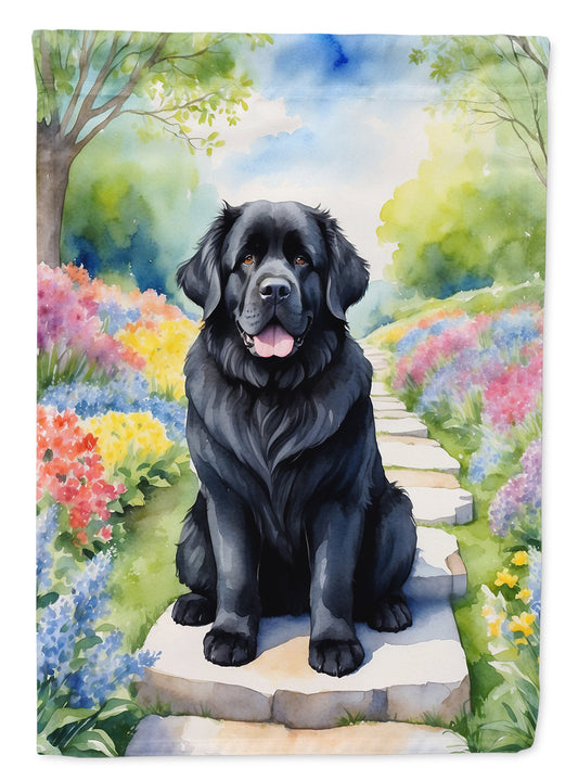 Newfoundland Spring Path Garden Flag  – Dog-Themed Floral Outdoor Decor