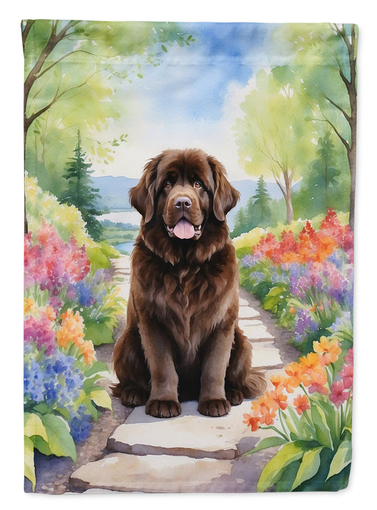Newfoundland Spring Path Garden Flag  – Dog-Themed Floral Outdoor Decor