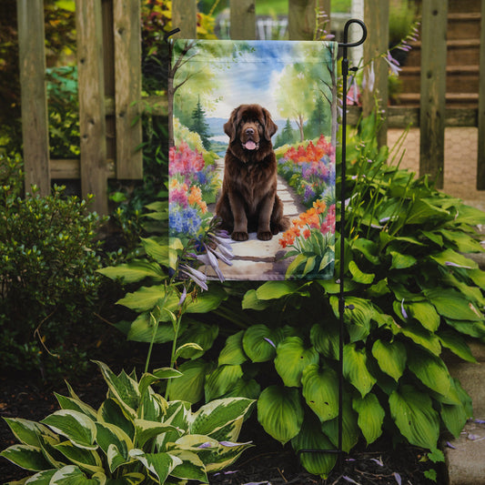 Newfoundland Spring Path Garden Flag  – Dog-Themed Floral Outdoor Decor