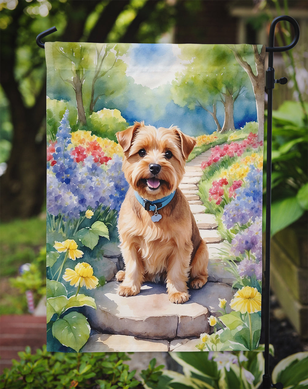 Norfolk Terrier Spring Path Garden Flag  – Dog-Themed Floral Outdoor Decor