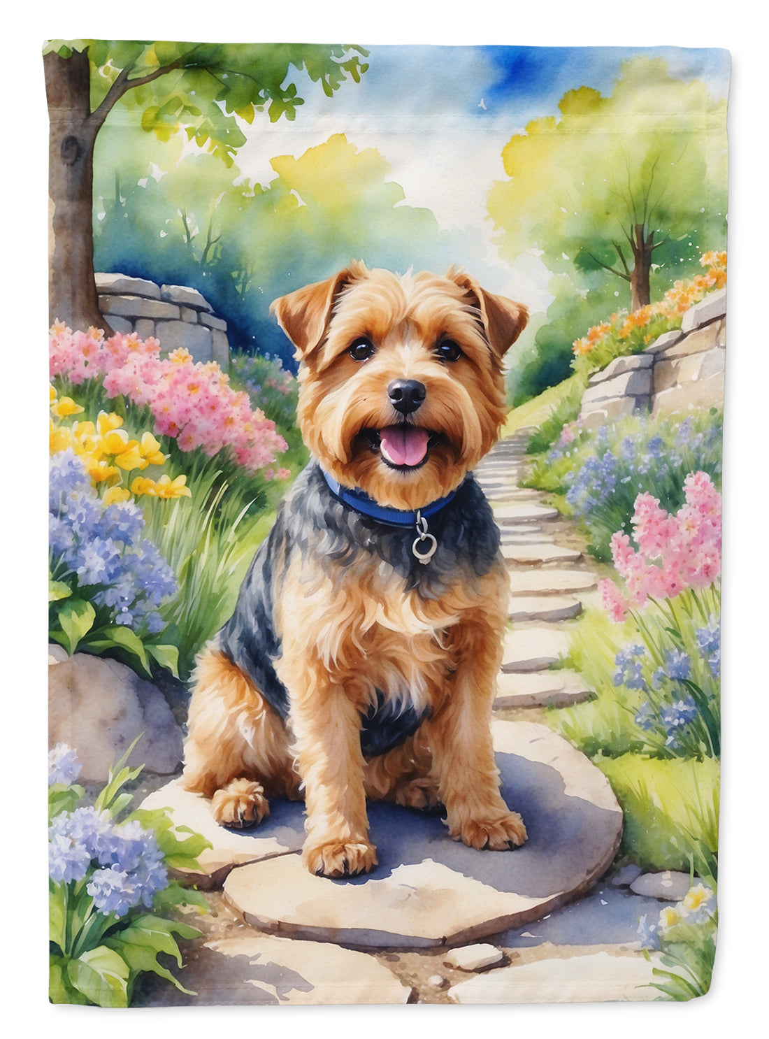 Norfolk Terrier Spring Path Garden Flag  – Dog-Themed Floral Outdoor Decor