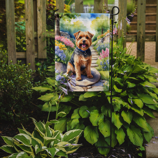 Norfolk Terrier Spring Path Garden Flag  – Dog-Themed Floral Outdoor Decor
