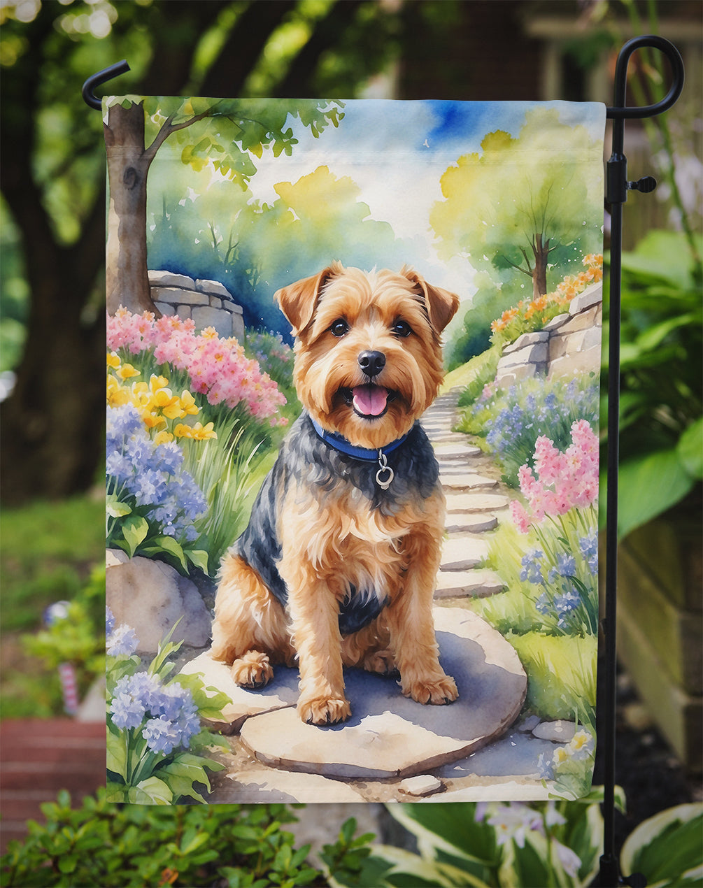 Norfolk Terrier Spring Path Garden Flag  – Dog-Themed Floral Outdoor Decor