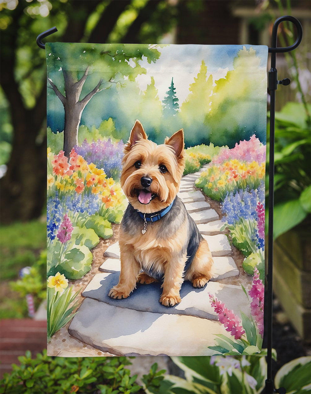 Norwich Terrier Spring Path Garden Flag  – Dog-Themed Floral Outdoor Decor