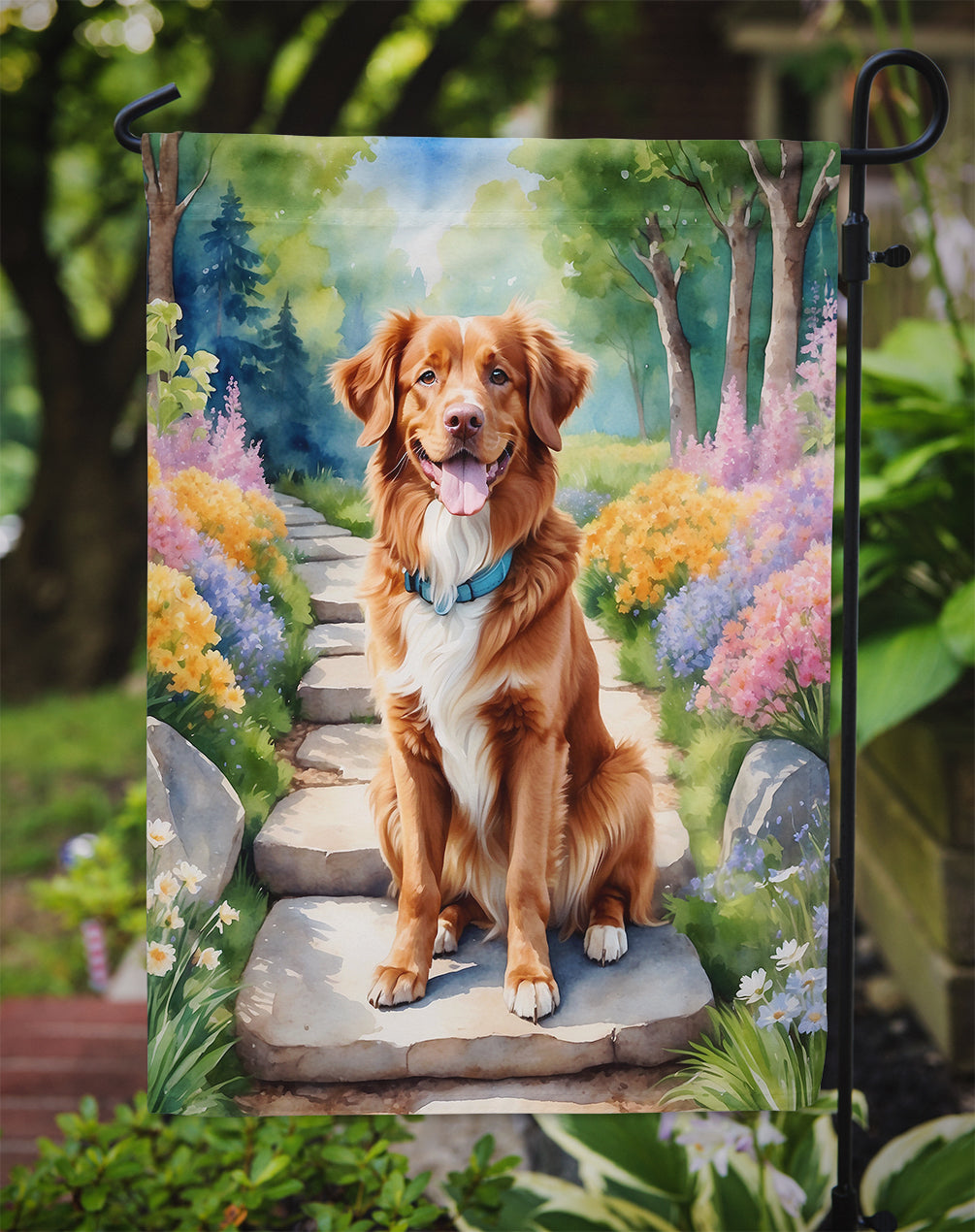 Nova Scotia Duck Tolling Retriever Spring Path Garden Flag  – Dog-Themed Floral Outdoor Decor
