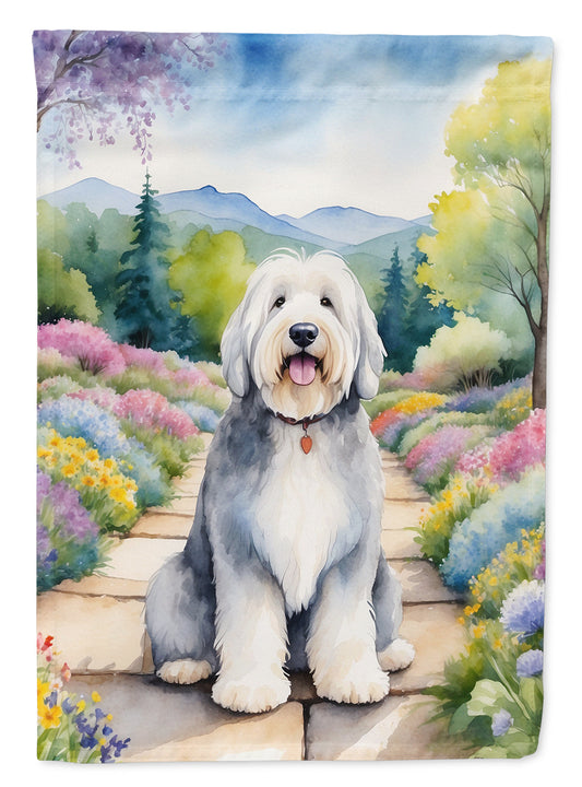 Old English Sheepdog Spring Path Garden Flag  – Dog-Themed Floral Outdoor Decor