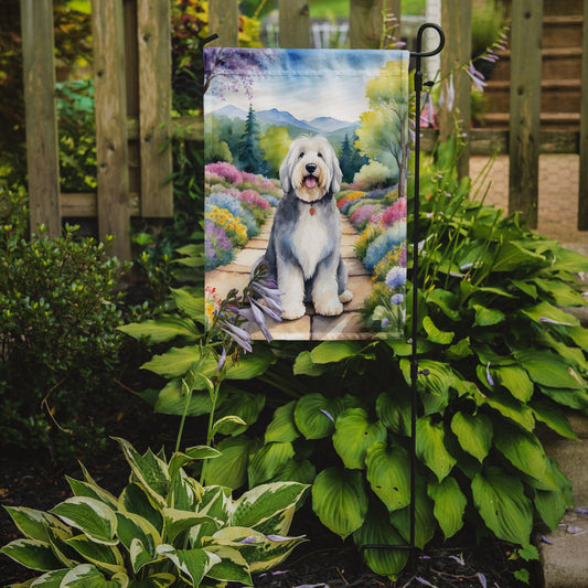 Old English Sheepdog Spring Path Garden Flag  – Dog-Themed Floral Outdoor Decor
